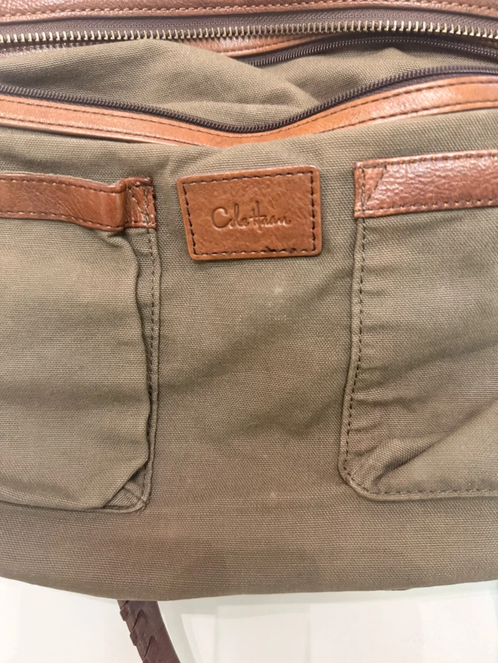Cole Haan Metallic Brown Leather Double Handles Zippper Satchel Shoulder Bag